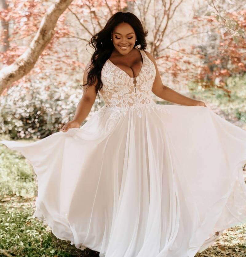 Model wearing a white gown