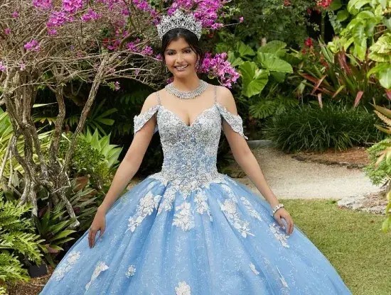 Model wearing a quinceañera gown